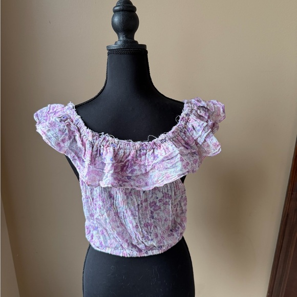 LoveShackFancy Lilac Floral Sheer Top - Picture 3 of 5